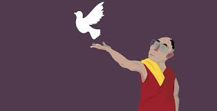 The Dalai Lama released a dove that represents peace. This is a response to the 1989 novel peace prize. 